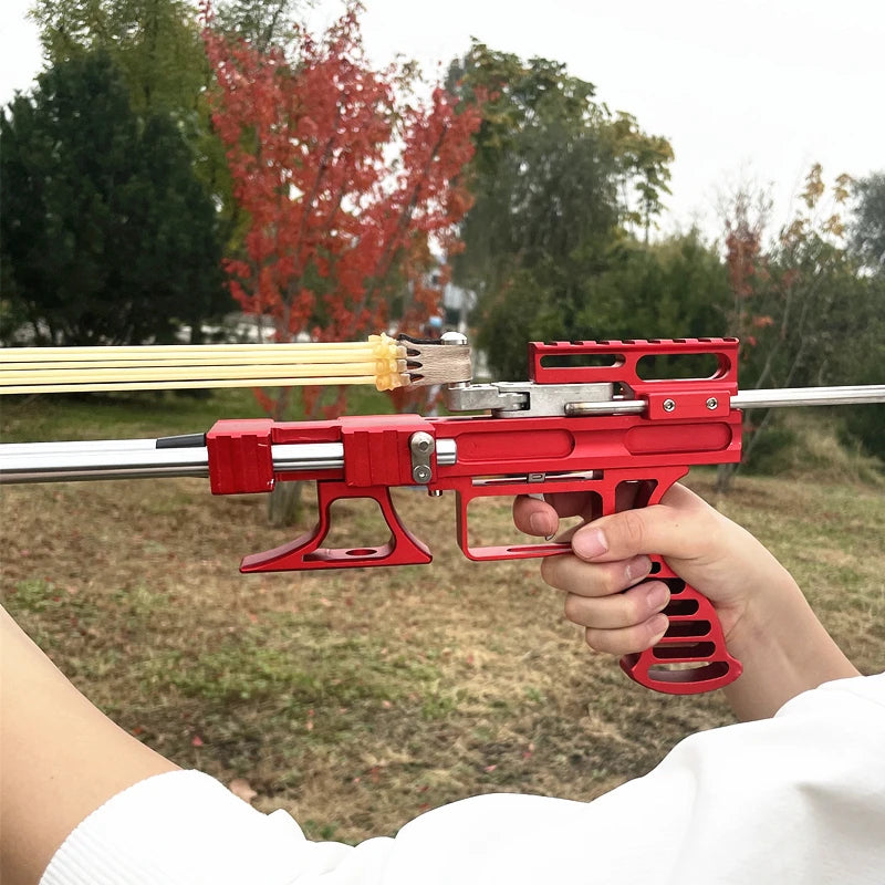 80lbs Telescopic Long-Pole Slingshot – All-Metal Powerful Laser Hunting Sling Shot with Accessory Mount