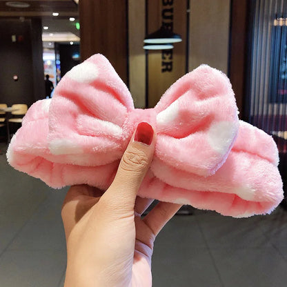 Soft Coral Fleece Bow Headband – Wash Face Hair Holder with Animal Ears for Women & Girls