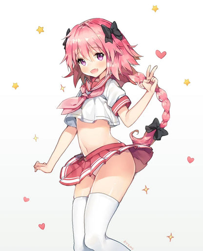 Fate Grand Order Astolfo Cosplay Costume – Fate Apocrypha Rider JK Uniform Sailor Suit Skirt for Women, Halloween