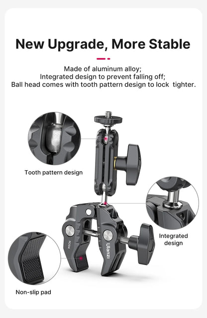 Ulanzi R094 Metal Super Clamp with 360° Ball Head Magic Arm, 1/4" & 3/8" Holes for DSLR Camera, Monitor, Light, Mic, and Rod Mount