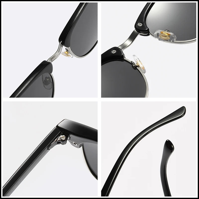 Classic Half Frame Polarized Sunglasses – Retro Rivet Design for Men & Women, Anti-Glare Black Travelling Shades