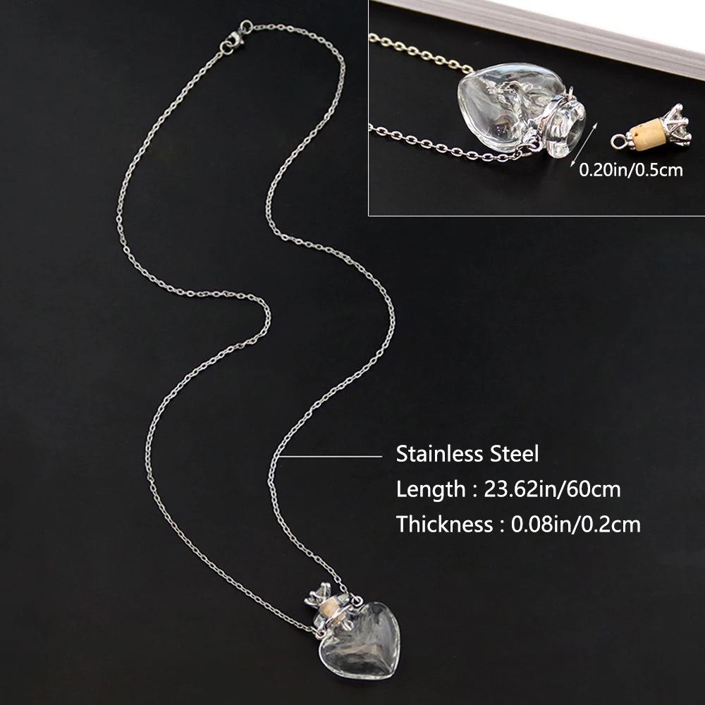 Openable Glaze Vial Pendant Necklace – Water Drop Heart Mini Perfume Bottle, Keepsake Jewelry Gift with Steel Chain