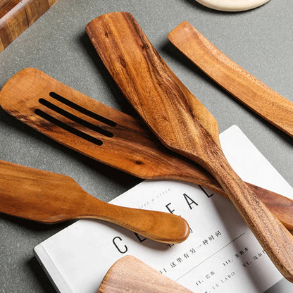 1-7pcs Teak Wood Tableware Set – Natural Wooden Spoons, Colander Spoon & Soup Skimmer Cooking Tool Kit