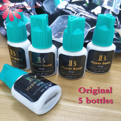 IB Hyper Bond Eyelash Extension Glue — 5/10 Bottles Korea 0.5s Fast-Drying Cyan Cap Adhesive for False Lashes and Makeup Tools