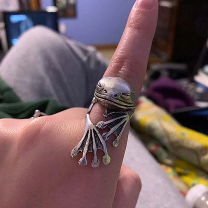 Retro Frog & Toad Animal Rings – Adjustable Silver Color Unisex Statement Rings for Women & Men, Artistic Open Design Gift Jewelry