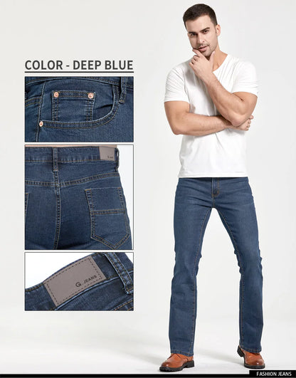 Men’s Bootcut Jeans — Slim Fit Stretch Denim Pants Slightly Flared Classic Designer Trousers Blue Black