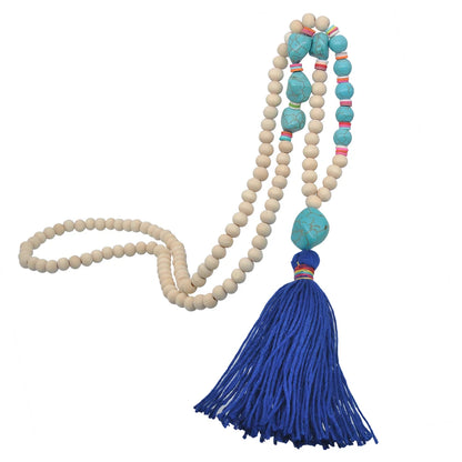 Wooden Bead Tassel Long Necklace - Bohemian Summer Beach Sweater Chain for Women | Mother's Day Gift