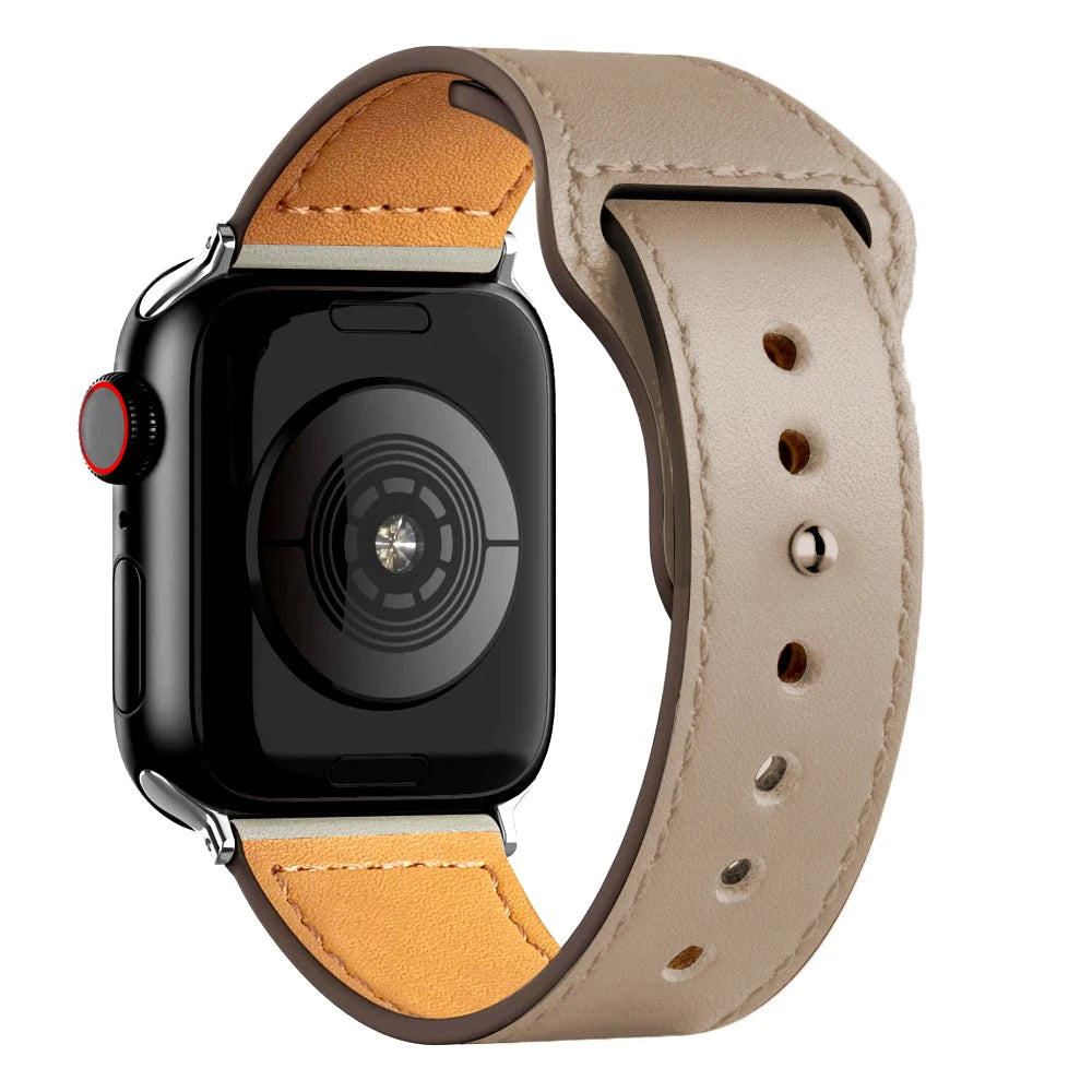 Leather Band for Apple Watch Ultra 2 – Compatible 49mm/45mm/44mm/41mm/40mm/38mm, Wrist Bracelet Strap for iWatch Series 3–9, SE, 4, 5, 6, 7, 8 & 9