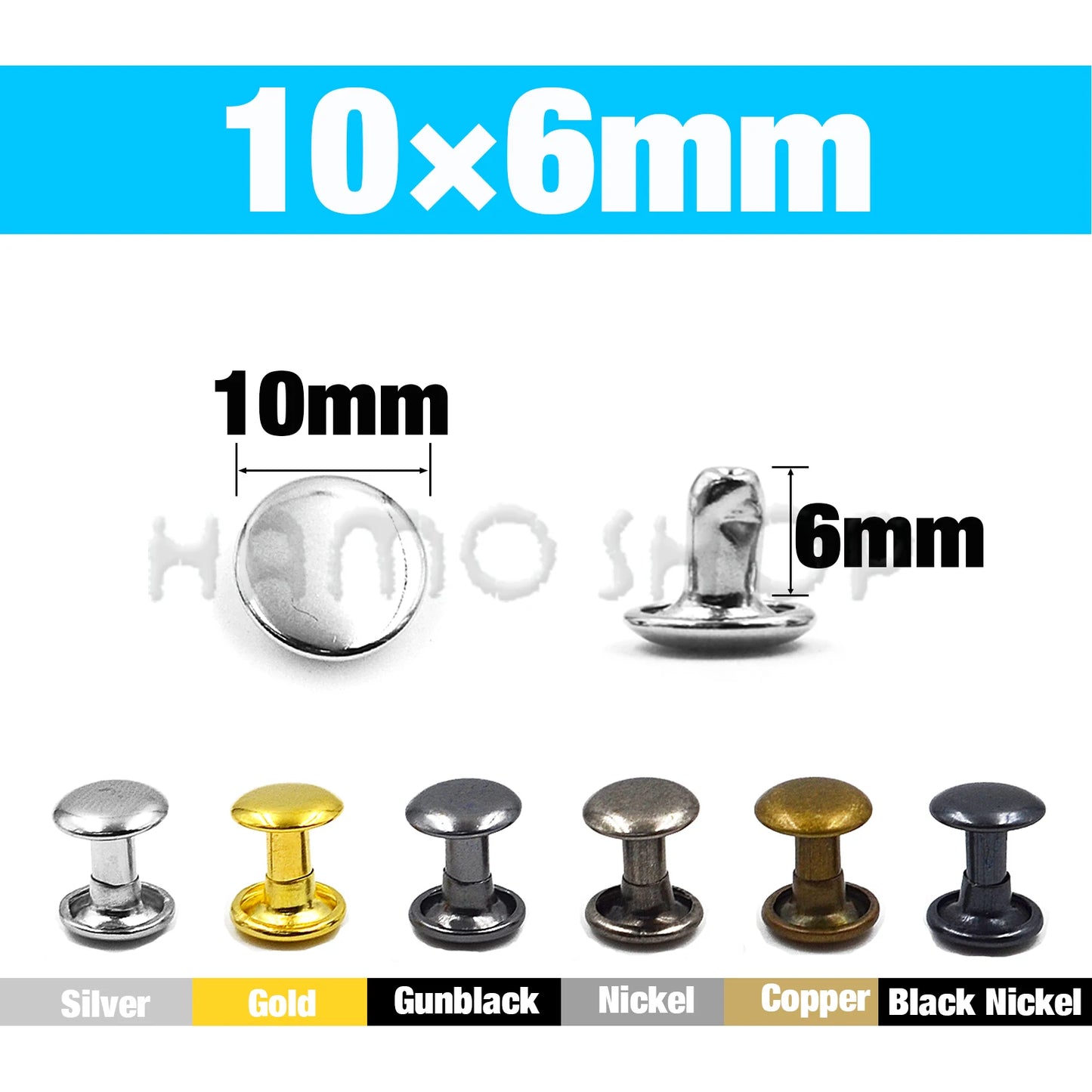 100Set Metal Double Cap Rivets - 5-15mm Round Stud Nails for Leathercraft, Shoes, Bags, Belts, Clothing & DIY Repairs