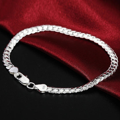 DOTEFFIL 925 Sterling Silver Side Chain Necklace & Bracelet – 6mm, 8-24 Inch, Fashion Charm Wedding Jewelry for Women & Men