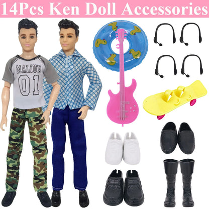 30-Piece Ken Doll Accessories Set — Clothes, Glasses, Shoes, Hangers, Guitar, Skateboard & Headsets for Barbie Dolls, DIY Toy for Girls