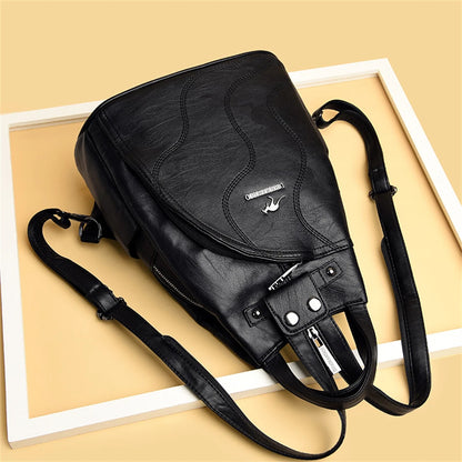 Women's Leather Zipper Backpack - Chest Bag Travel Pack, Ladies' School Bagpack for Teenage Girls, Sac A Dos