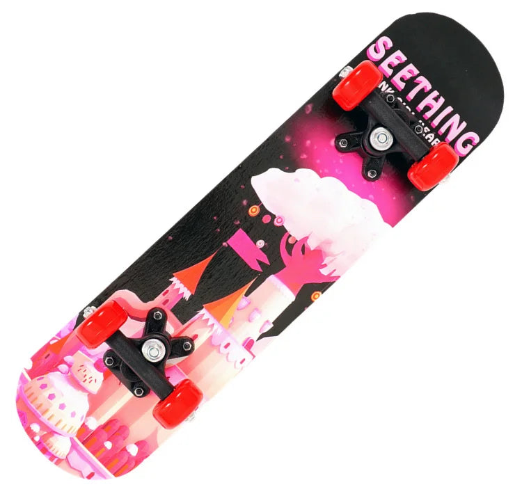 60cm Kids' Beginner Skateboard – Double Rocker Maple Deck with Cartoon Design for Outdoor Fun