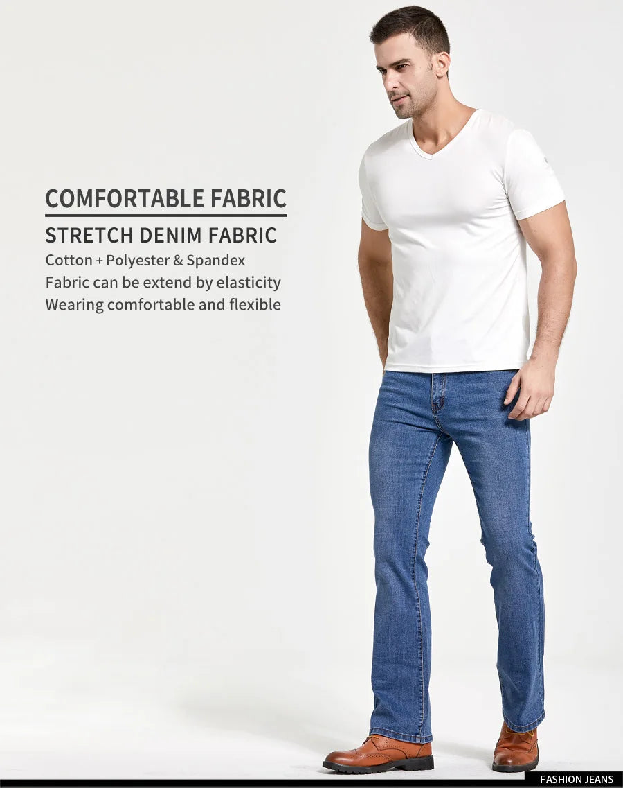 Men’s Bootcut Jeans — Slim Fit Stretch Denim Pants Slightly Flared Classic Designer Trousers Blue Black