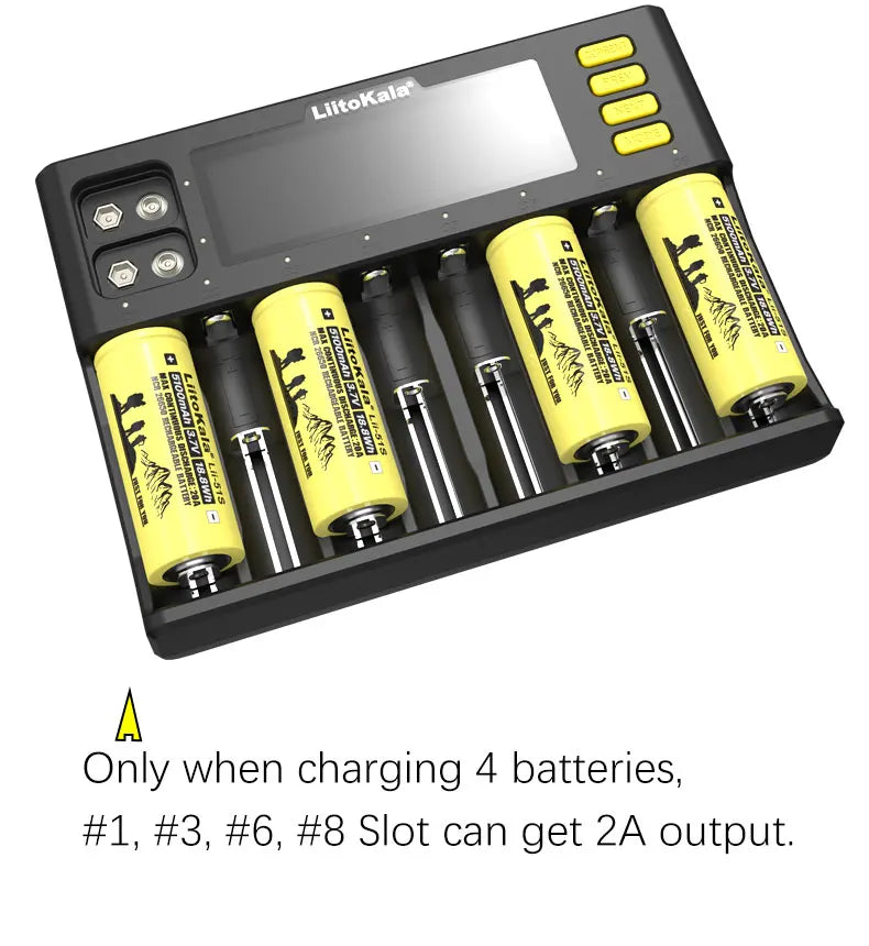 LiitoKala Lii-S12/Lii-S8 Battery Charger – LCD 18650, 21700, 26650, 26700, 20700, 18350, 9V IMR, NiMH/Cd, AA & AAA Rechargeable Batteries
