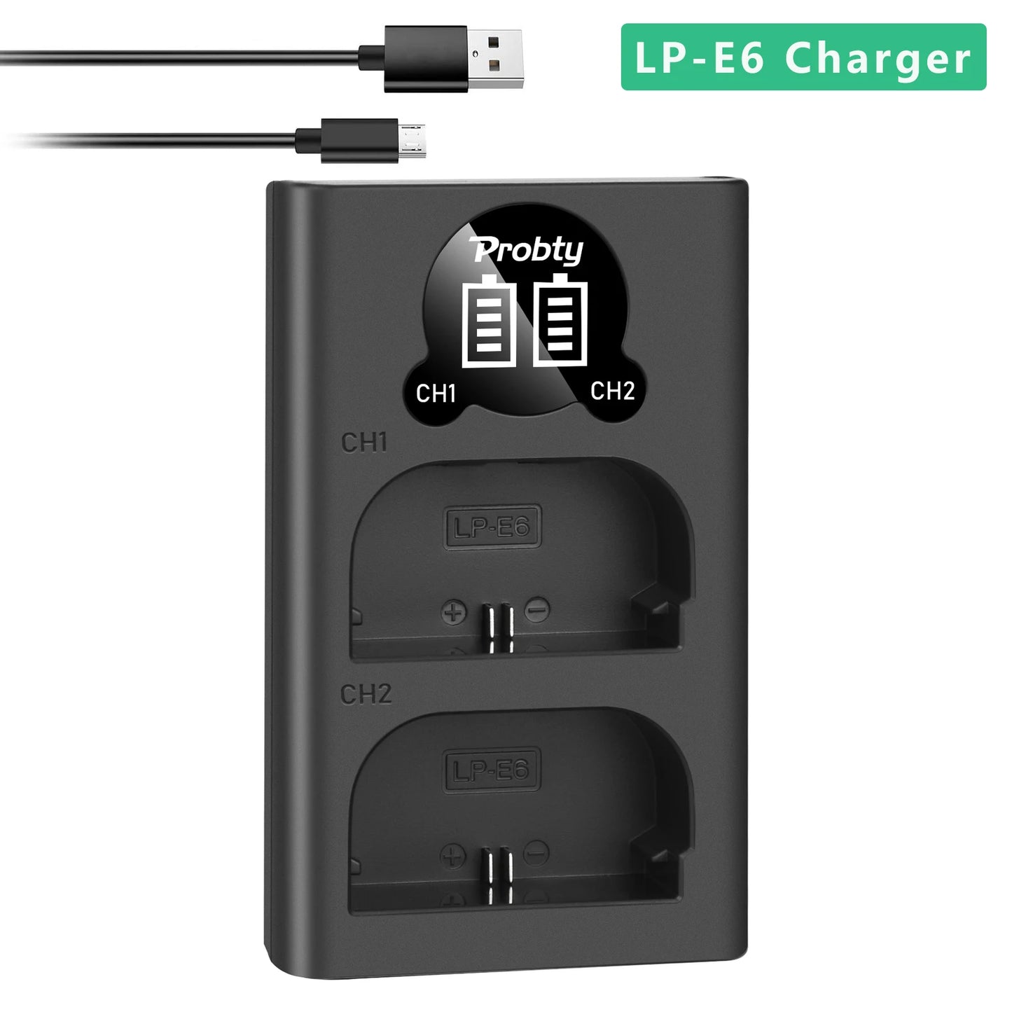 LED Dual Camera Battery Charger – Compatible with LP-E6, LP-E8, NP-FW50, EN-EL15, and More