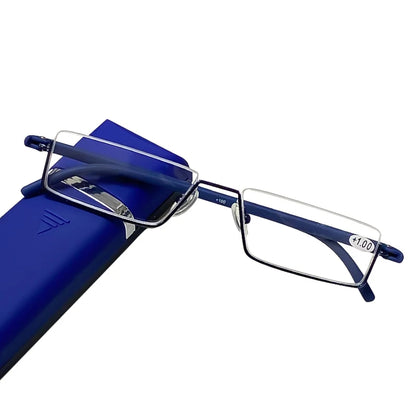 May Flower Anti-Blue Light Reading Glasses – Men’s Half-Frame TR90 Prescription Eyewear +1.75 with Case