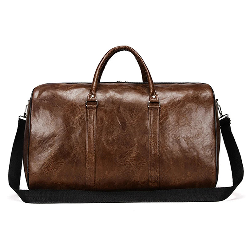 Leather Travel Duffle Bag – Large Fitness & Luggage Shoulder Bag for Men, Black PU Fashion Zipper Handbag
