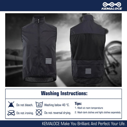 KEMALOCE 2023 Cycling Vest - Navy Blue Windproof Sleeveless Bicycle Gilet, Lightweight MTB Sports Wind Vest for Men