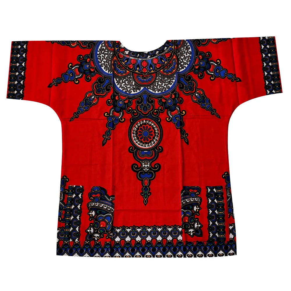 African Dashiki Cotton T-Shirt - Traditional Printed Unisex Fashion Top with Vibrant Ethnic Style Design