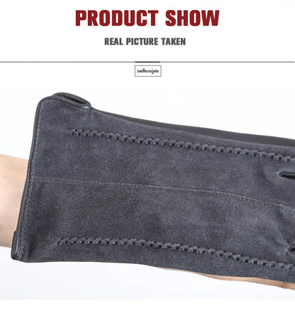 Women’s Winter Touch Gloves – 50% Genuine Leather & 50% Suede, Colorful Warm Leather Gloves