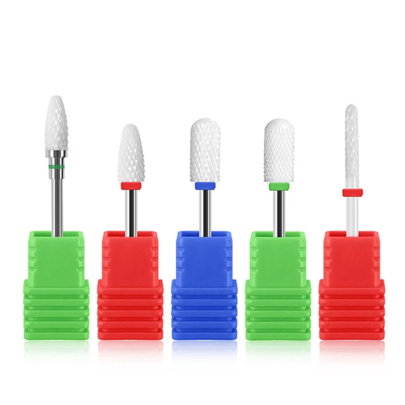 5Pcs Ceramic Milling Cutter Set - Electric Nail Drill Bits for Manicure, Gel Varnish Removal & Nail Care Tools