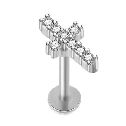 Crystal Flower Tragus Piercing Earring – 16G Cross Cartilage, Helix, Conch, Rook, Lobe & Labret Stud Jewelry