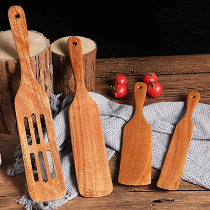 1-9pcs Teak Wood Tableware Set – Natural Wooden Cooking Spoons, Colander Spoon & Soup Skimmer Kitchen Tool Kit