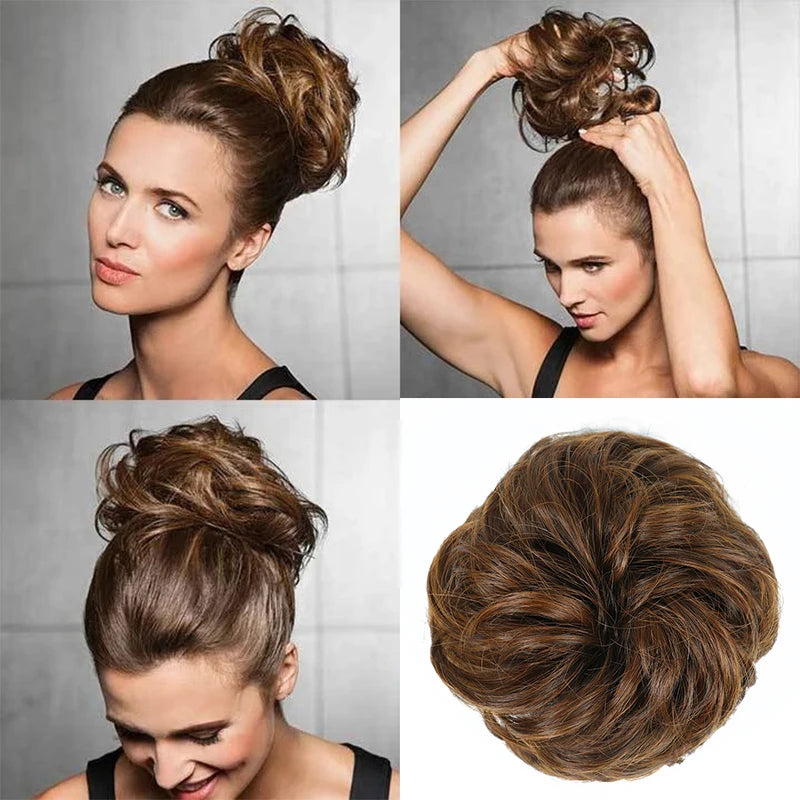 Azqueen Synthetic Messy Bun Chignon – Gray Brown Hair Bun Pad with Elastic Rope & Rubber Band Hair Extensions