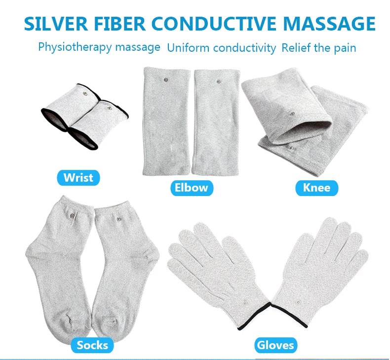 Conductive Silver Fiber Electrode Gloves & Socks – Muscle Stimulator TENS Bracer for Hand & Foot Massage