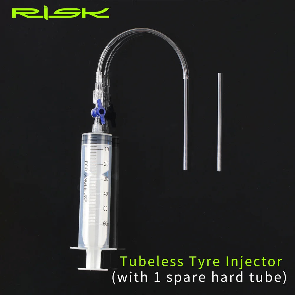 RISK RL225 Tubeless Tyre Sealant Injector — Bike Syringe with Schrader & Presta Valve Core Remover