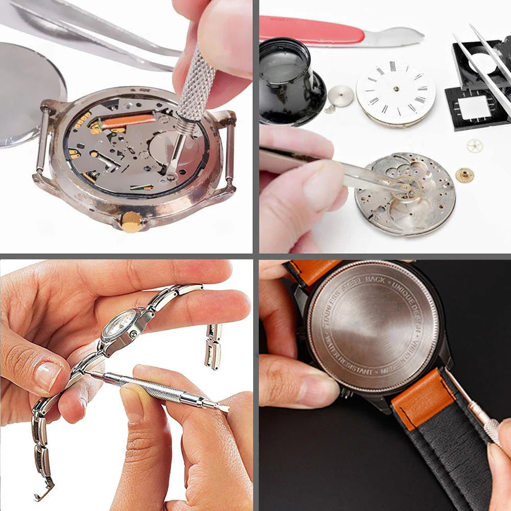 212pcs Watch Repair Tool Kit – Watch Opener, Screwdrivers, Pry Knife, Pin Hammer & Band Link Set for Watchmakers and Clockmakers