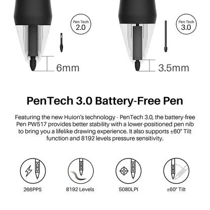 Huion Kamvas 13 Graphics Tablet — AG Glass Pen Display with 8192-Level Battery-Free Stylus for Android, Windows & MacOS