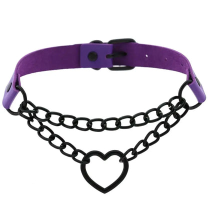 Vintage Heart Necklace Choker – Goth Collar with Chain, Grunge Punk, Cute Kawaii Egirl Harajuku Accessories for Girls
