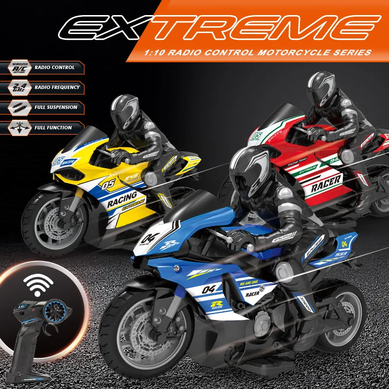 1/6 Scale RC Electric Racing Motorcycle – High-Speed 4CH Remote Control Drift Car Toy for Boys