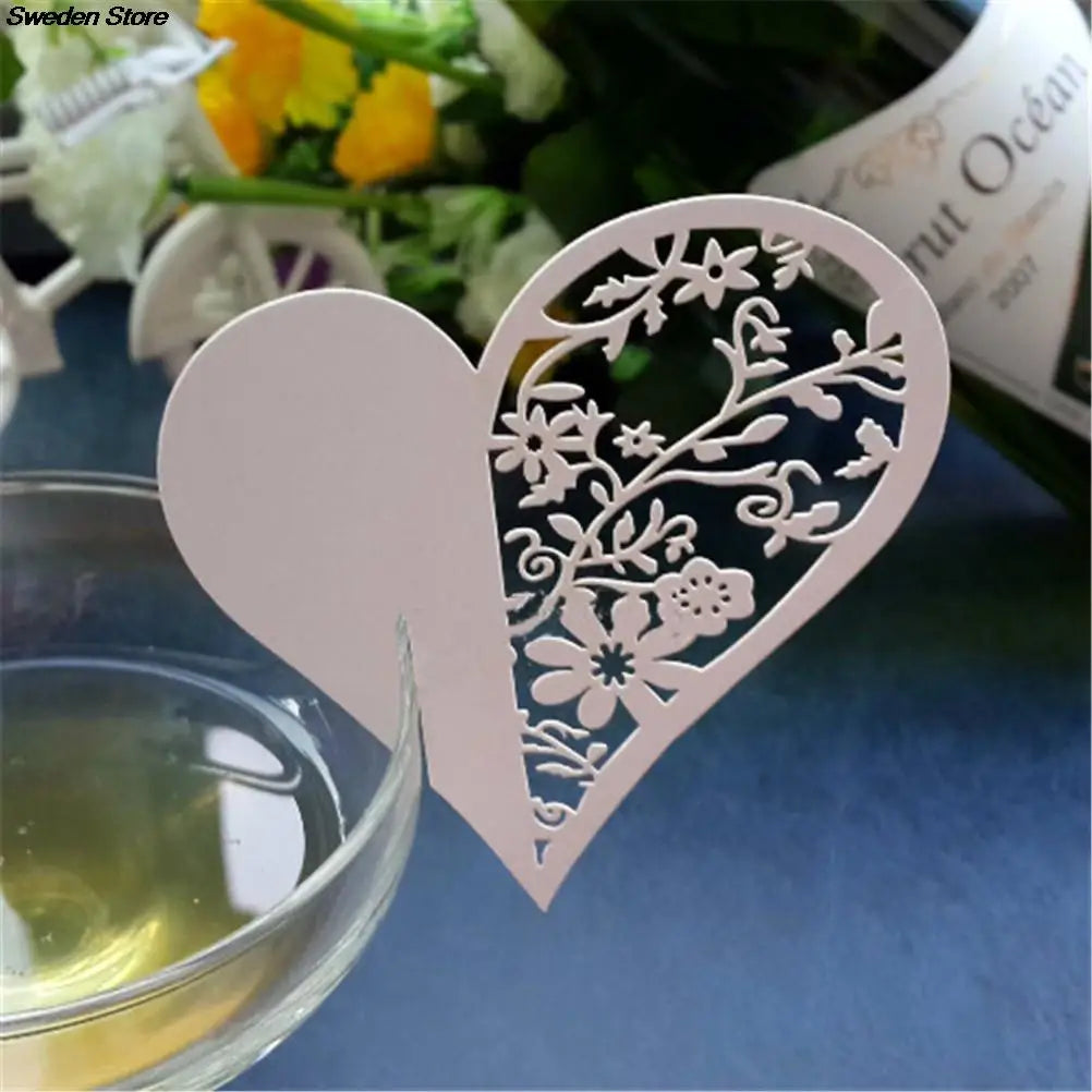 Laser Cut Bird Heart Place Cards - 50pcs Wedding Table Decoration & Party Decor