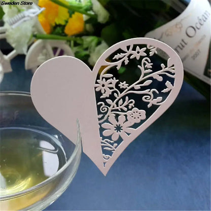 Laser Cut Bird Heart Place Cards - 50pcs Wedding Table Decoration & Party Decor