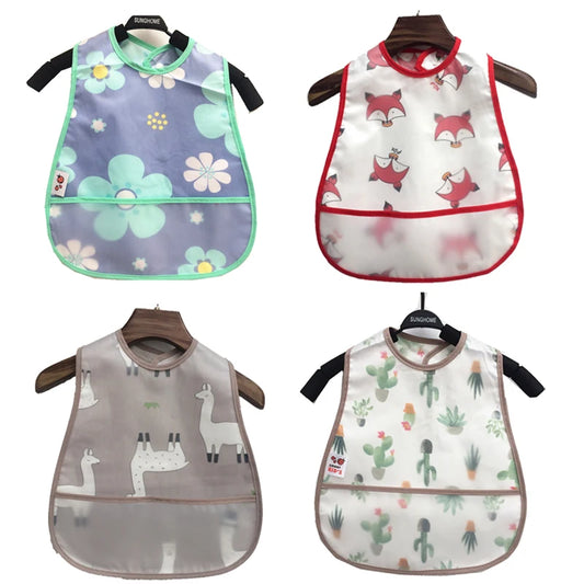 Adjustable Baby Bibs - Waterproof EVA Cotton Cartoon Feeding Bibs with Burp Cloth for Boys & Girls