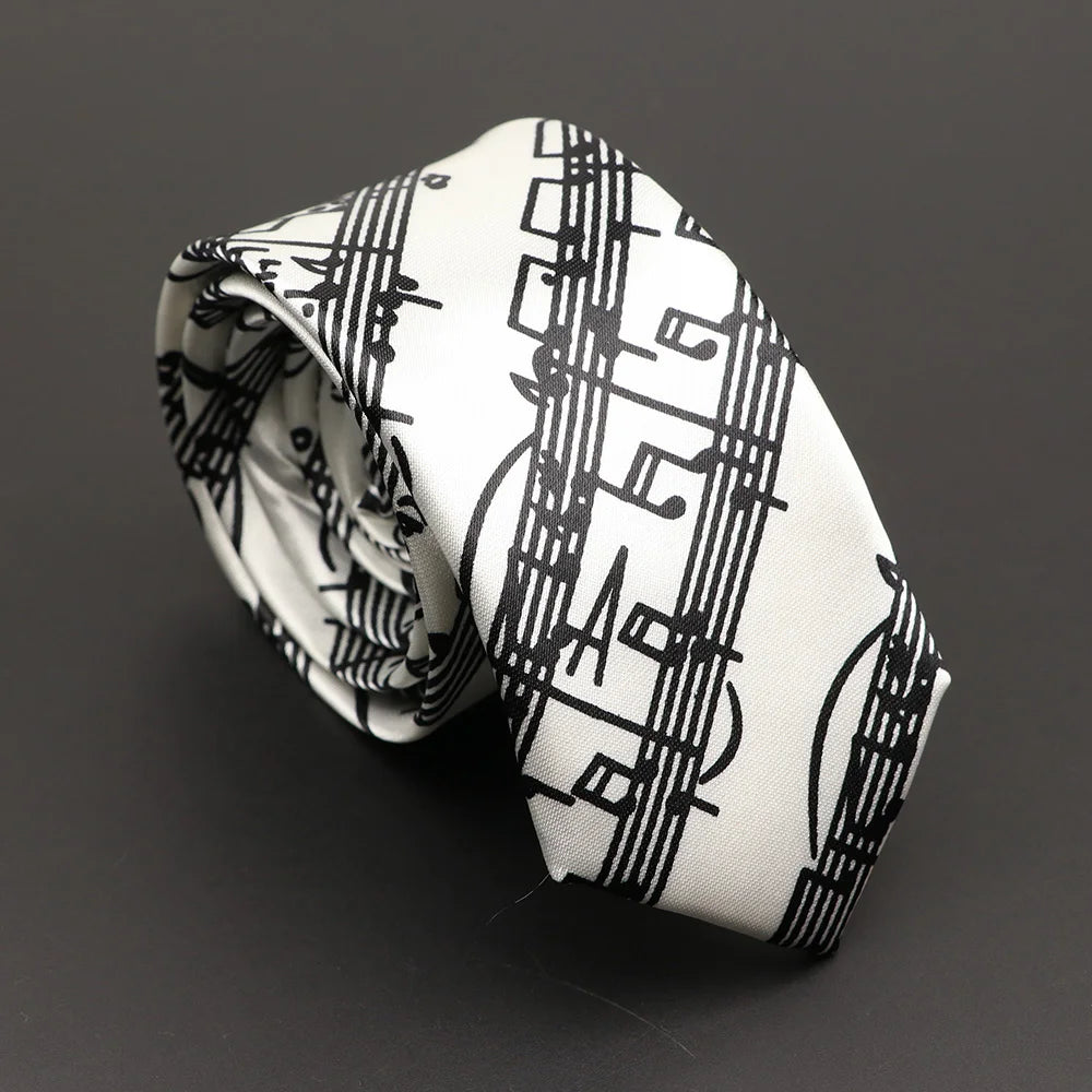 Musical Notes Slim Necktie - Silky Piano & Guitar Print Tie for Men & Women, Elegant Fashion Gift