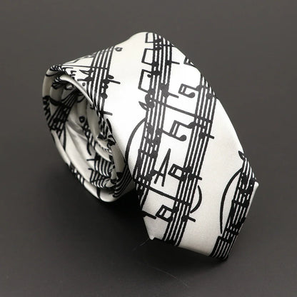 Musical Notes Slim Necktie - Silky Piano & Guitar Print Tie for Men & Women, Elegant Fashion Gift