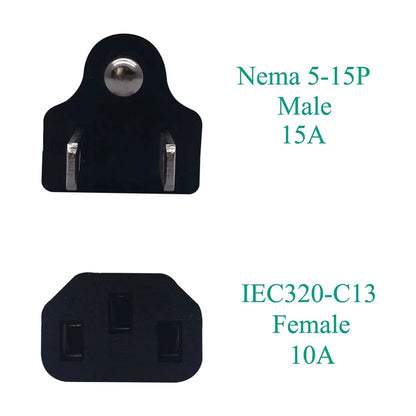 NEMA 5-15P to IEC C13 Power Adapter - US 3-Prong Male to IEC Female Converter for PDU and UPS, Black
