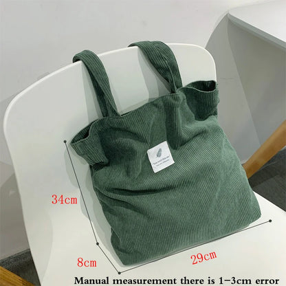 Soft Corduroy Handbags for Women - Shoulder Bags, Reusable Environmental Storage - Small and Large Shopper Totes