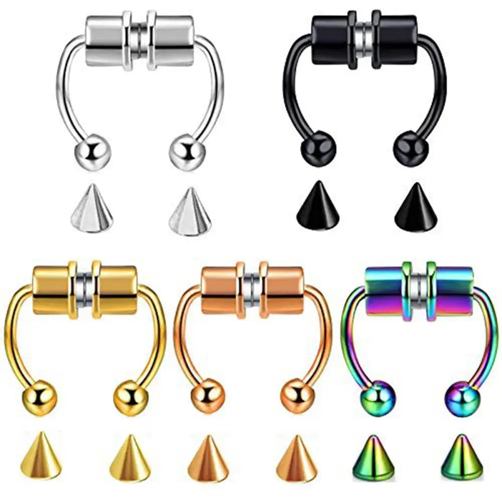 Women’s Fake Septum Piercing – Stainless Steel Magnetic Nose Hoop Clip, Punk Rock Body Jewelry Gift