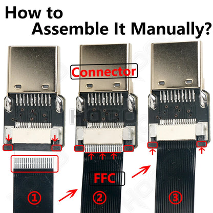 Ribbon FPV HDMI-Compatible Connector – Flexible Flat Cable for Raspberry Pi 4, Micro HDMI to HDMI/Mini HDMI Female 90° FFC 20pin