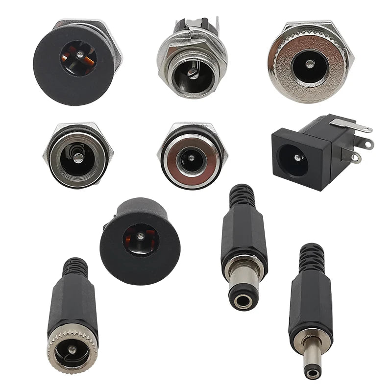 10Pcs DC Power Connectors 5.5x2.1mm & 3.5x1.3mm – Male Female Jack Socket, Nut Panel Mount DC Power Adapter Connector