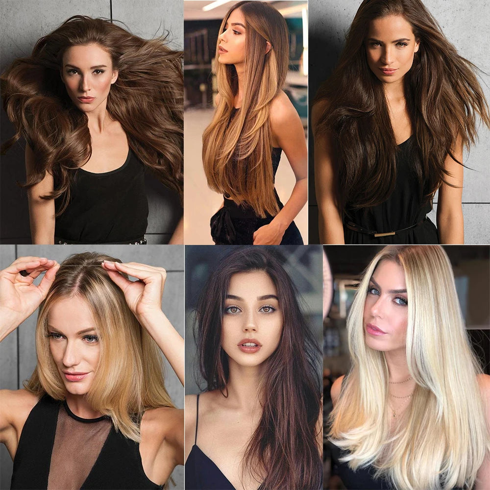 Natural-Looking Synthetic Hair Extension: No-Clip Long Straight Hairpiece in Blonde, Black, and Mixed Colors - False Hair Piece for Women