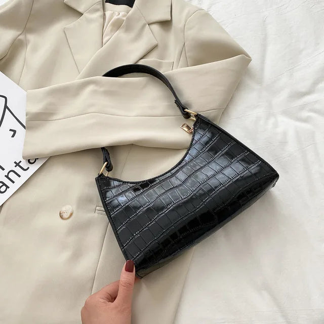 Fashion PU Leather Alligator Pattern Bag for Women – Small Armpit Handbag, Underarm Messenger Purse