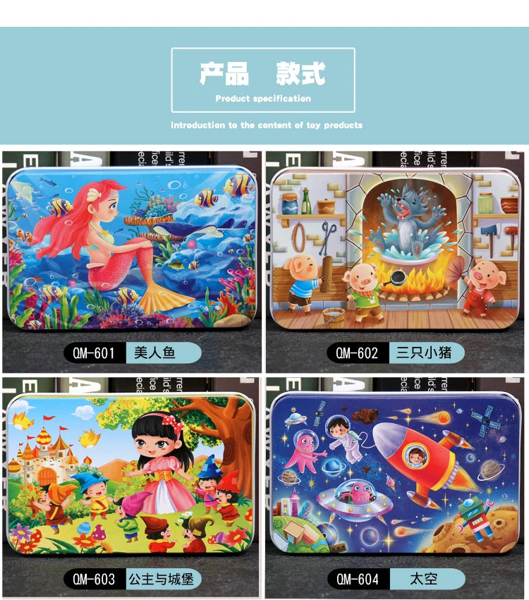 60PCS Wooden Cartoon Animal Puzzle – Early Learning Educational Jigsaw Toys for Kids