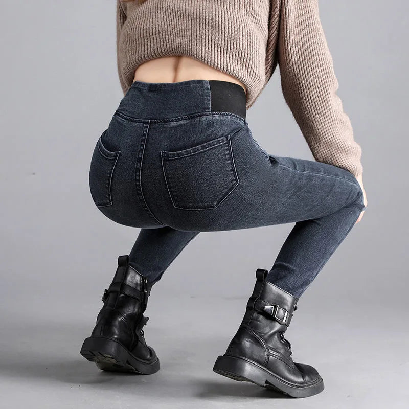 Women's High Waist Skinny Jeans - Oversized 26-38 Slim Denim Pants, Vintage Wash Stretch Pencil Vaqueros Leggings