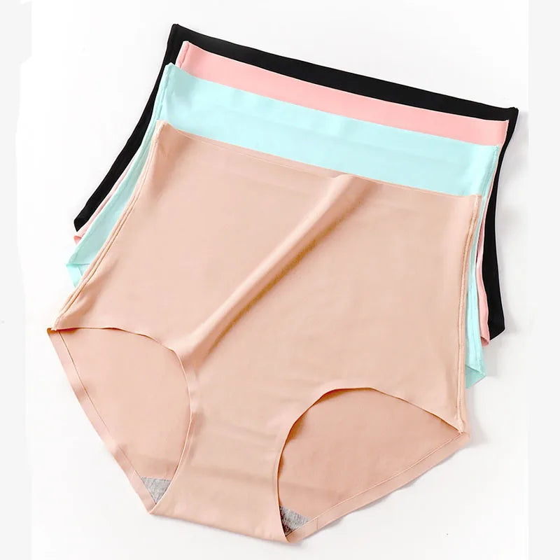 Women's Ice Silk Seamless Panties - High-Waist, Soft Lingerie with Slimming and Hip Lift Features, Breathable Plus Size Briefs